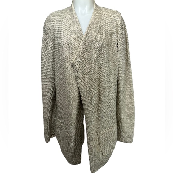 Pure Jill J.Jill Open Cardigan Long Sweater Oatmeal Tan XS Pockets Cotton Blend - Picture 1 of 7